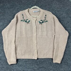 Autograph American Clothing Womens M Sweater Vintage Cream Cable Knit Cardigan